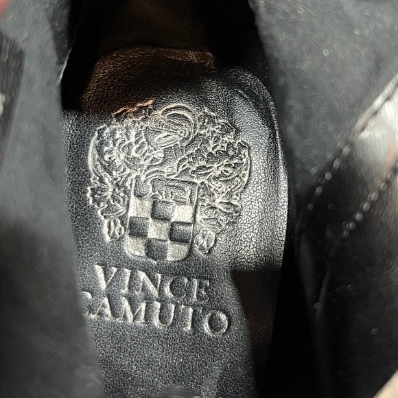 Vince Camuto Brynta Black Leather Bootie Geometric Brown Wood Block Heel 8 - Picture 12 of 13